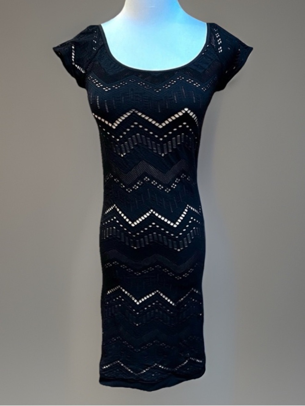 Vintage, black nude bebe stretch bodycon dress